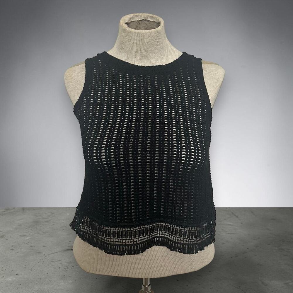 Black Ribbed Knit‎ Tank Top XS Minimalist Indie Sleek Fitted Grunge Basic
